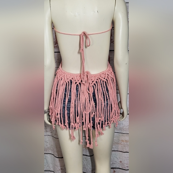 Gorgeous salmon pink macrame beach cover-up/festival dress - Picture 7 of 9
